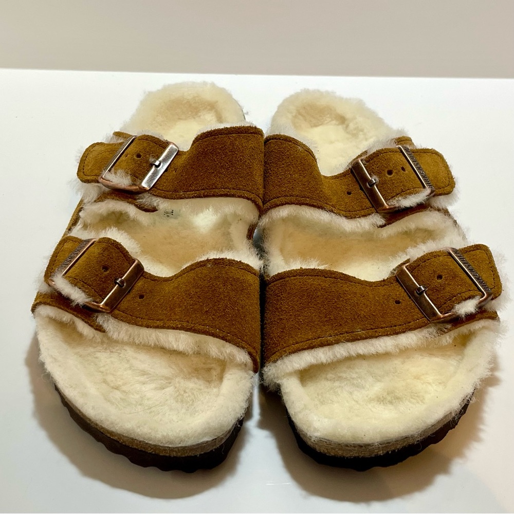 Birkenstock Arizona Shearling Tan Suede 10 Women's US NWOT - Picture 14 of 14